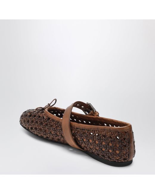 Miu Miu Brown Perforated Leather Ballerinas