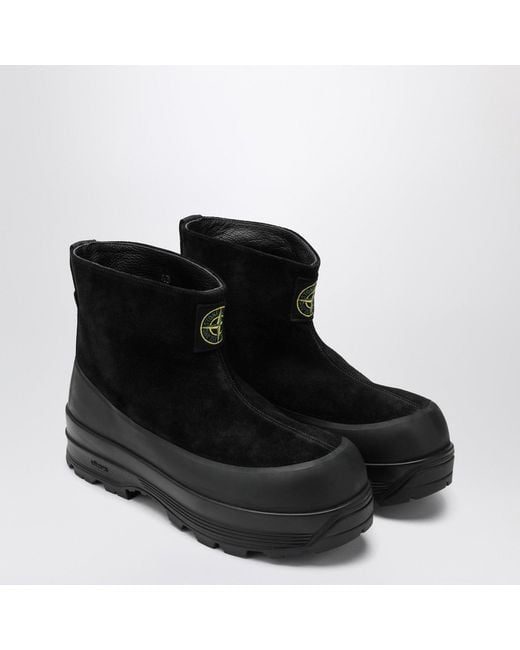 Stone Island Black Suede Ankle Boot With Logo for men