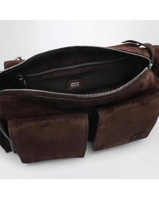 Miu Miu Black Utilitaire Umhängetasche Aus Dunkelbraunem Wildleder