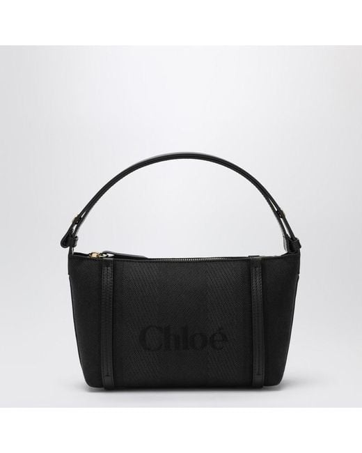 Borsa carry a righe nera in tela di Chloé in Black