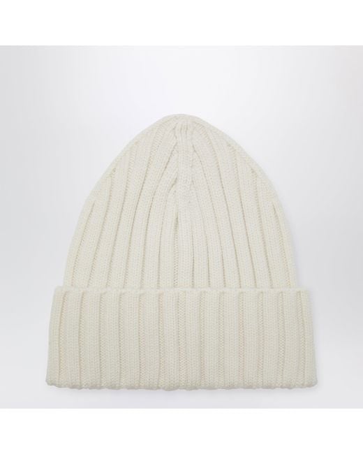 Moncler White Cable-Knit Wool Beanie With Logo