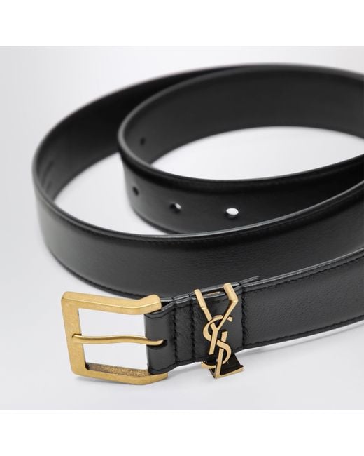 Saint Laurent Black Cassandre Vadim Smooth Leather Belt for men