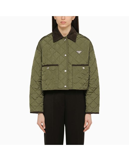 Prada Green Military Quilted Jacket With Logo