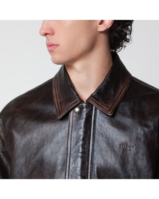 Prada Black Vintage Nappa Leather Bomber Jacket for men