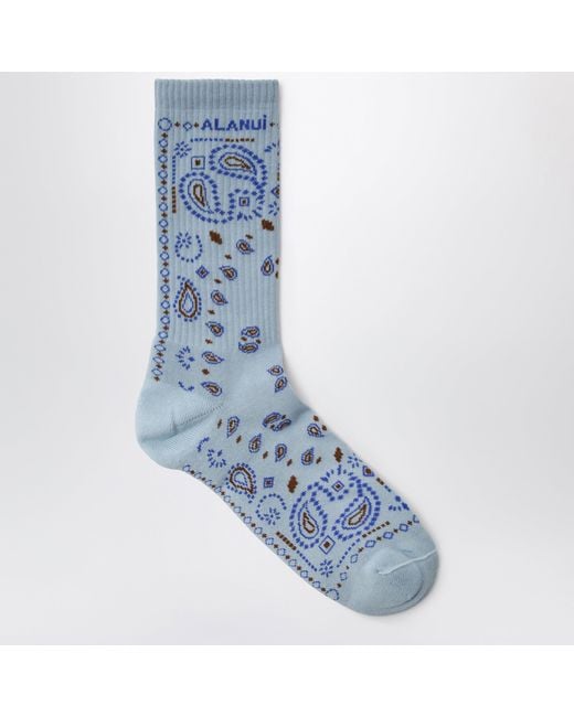 Alanui Blue Dust Cotton-Blend Bandana-Pattern Socks