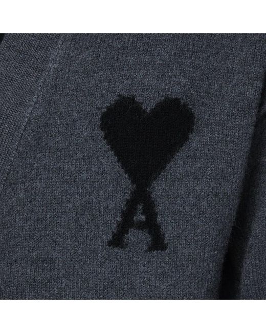 AMI Blue Ami De Coeur Heather Grey Wool Cardigan for men