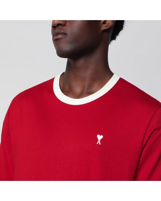 AMI Red Ruby/Ivory Ami De Coeur Cotton T-Shirt for men