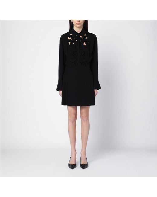 Valentino Black Silk Chemisier Dress With Embroidery