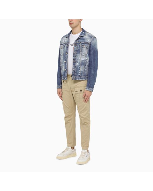 DSquared² Blue Navy Jeans Jacket With Tears for men