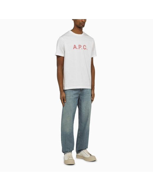 A.P.C. Logoed White/red Crewneck T Shirt for men