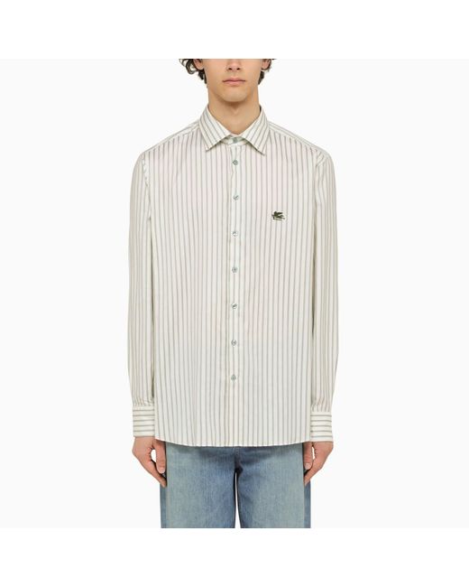Etro Gray White/green Striped Long Sleeved Shirt for men
