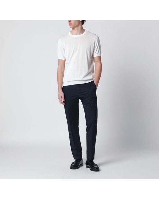 PT Torino Blue Slim Fit Cotton Blend Trousers for men