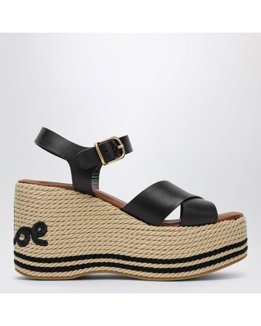 Chloé Black Sand Wedge Sandals