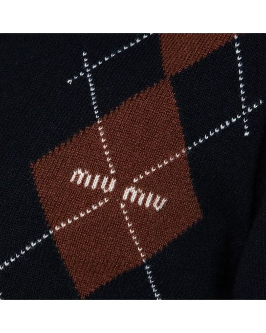 Cardigan En Cachemire Bleu À Losanges Miu Miu en coloris Black