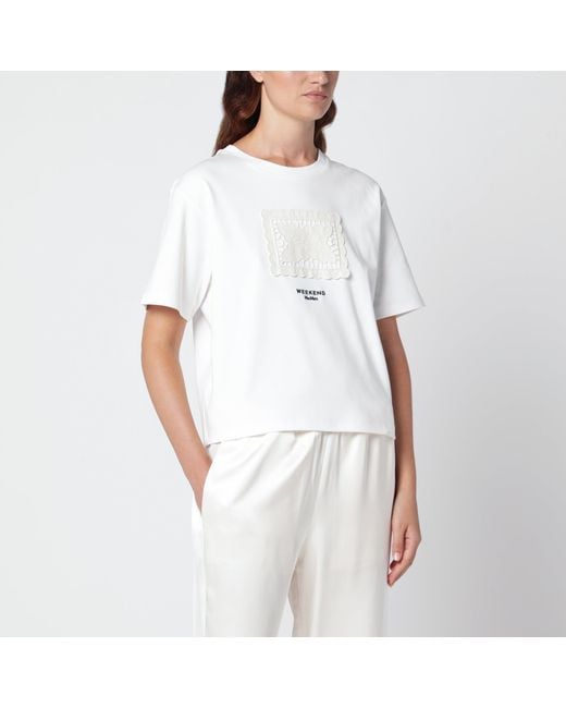 Weekend by Maxmara White Cotton T-Shirt With Lace Embroidery