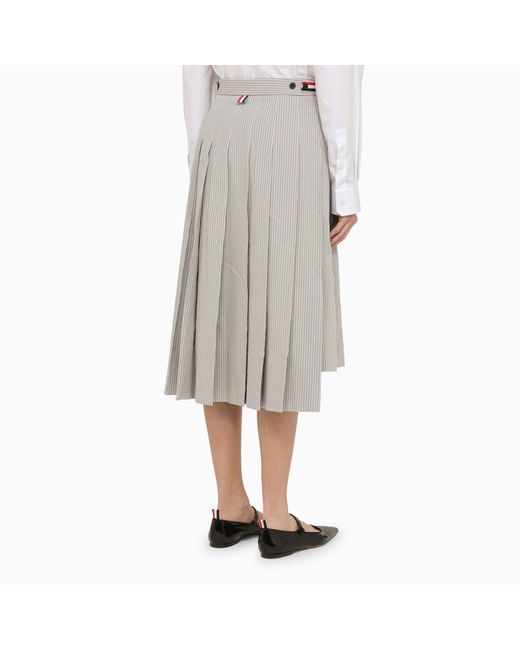 Thom Browne Gray Grey Cotton Pleated Midi Skirt