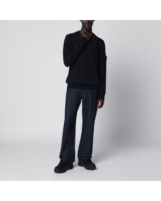 Stone Island Blue Wool Crew-Neck Sweater for men
