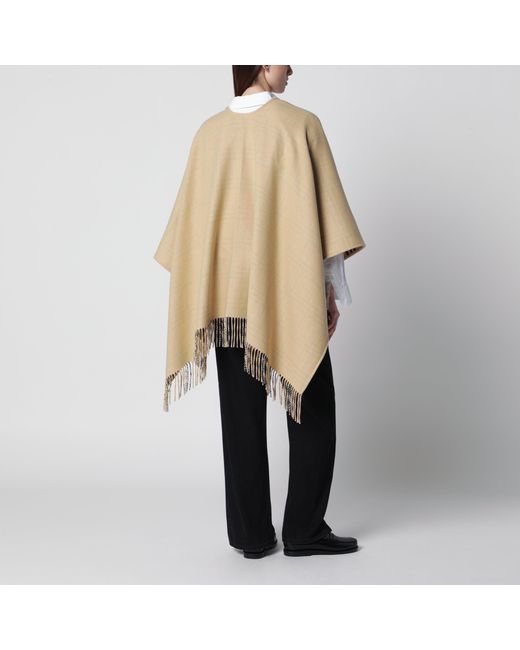 Burberry Natural Reversible Wool Check Cape With Fringes