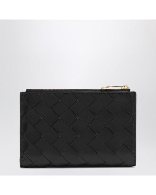 Bottega Veneta Black Medium Bi-fold Wallet In Intrecciato