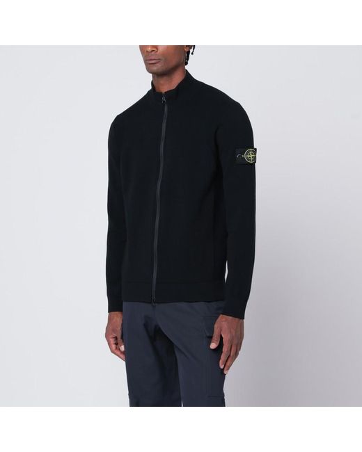 Stone Island Schwarzer Cardigan Mit Reißverschluss Aus Wollmischung in Black für Herren