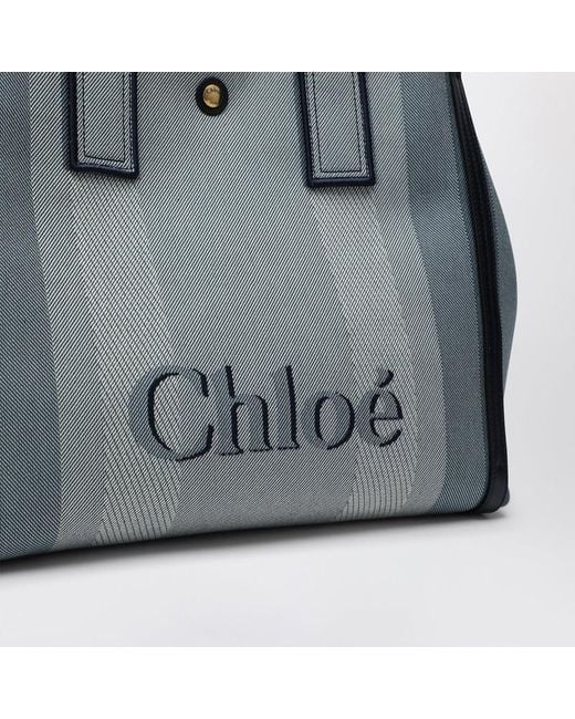 Chloé Gray Carry Tote-Bag Aus Gestreiftem Blauem Canvas