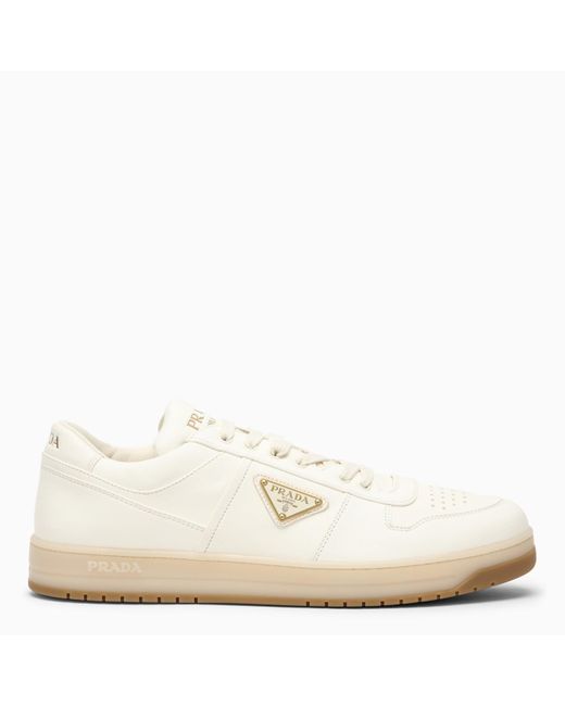 Prada White Ivory Leather Trainer Downtown for men