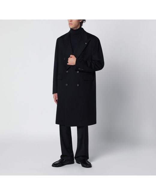 Tagliatore Black Double-Breasted Wool Coat for men