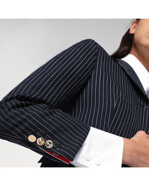 Giacca navy motivo gessato in lana di Thom Browne in Blue