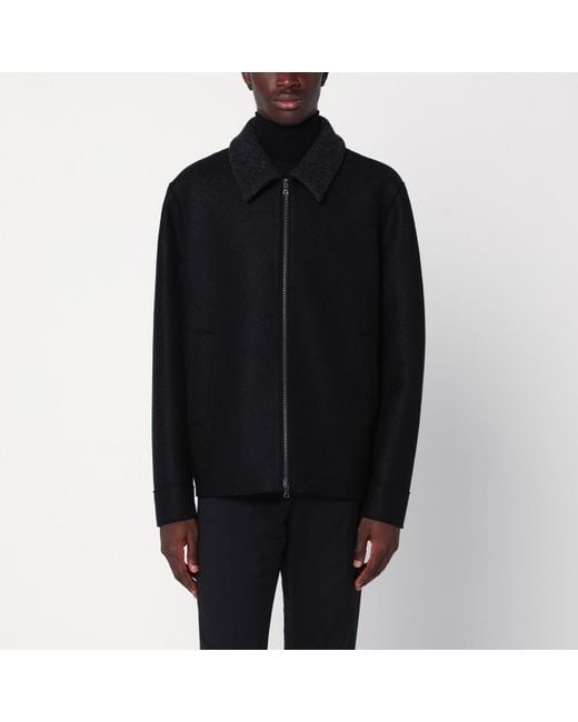 Harris Wharf London Black Zip-Up Wool Jacket for men