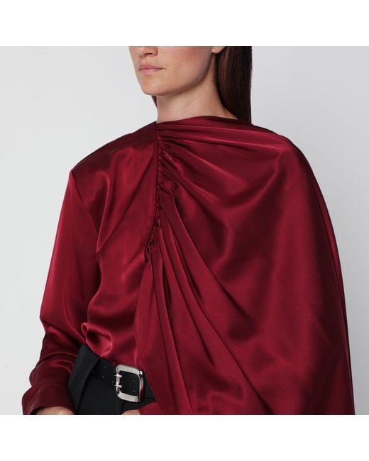 Source Unknown Red Koa Draped Satin Blouse