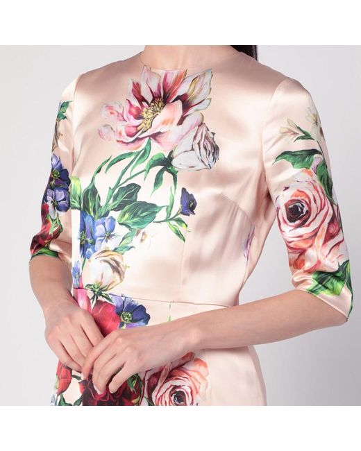 Abito midi con stampa floreale di Dolce & Gabbana in Red
