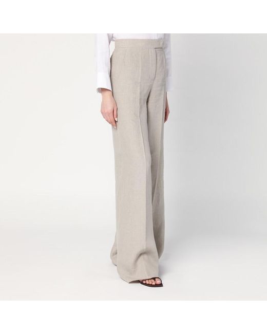 Max Mara Gray Wide Trousers In Linen Canvas
