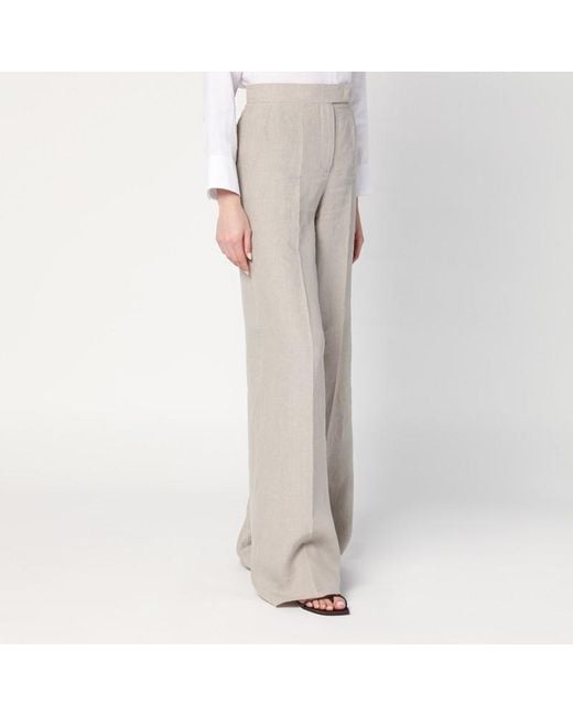 Max Mara Gray Wide Trousers In Linen Canvas