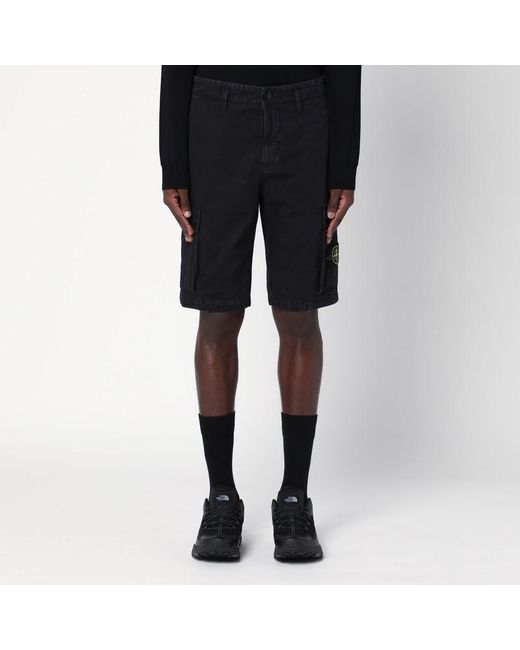 Stone Island Black Cotton Cargo Bermuda Shorts for men