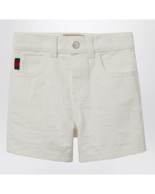 Gucci White Denim Gg Jacquard Shorts