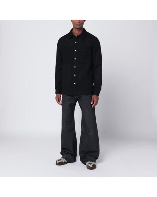 Camicia nera in panno di lana di Rick Owens in Black da Uomo