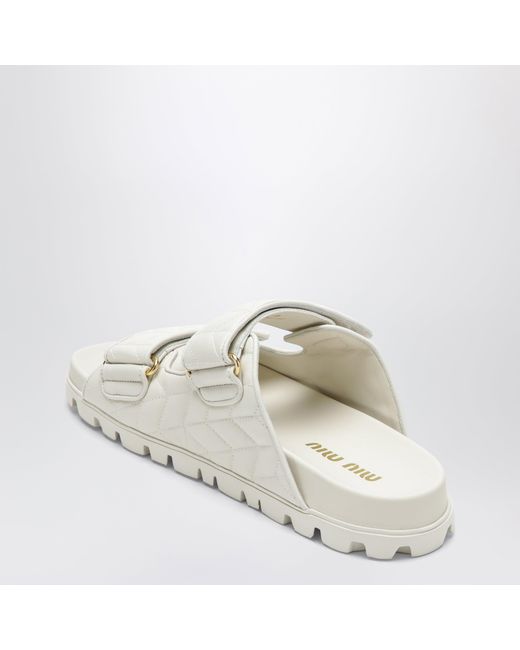 Miu Miu White Matelassé Nappa Leather Sandals