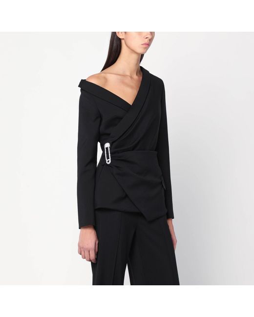 GIUSEPPE DI MORABITO Black Asymmetrical Jacket With Brooch Detail