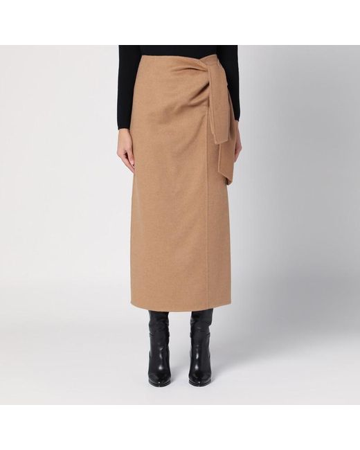 Jupe Midi En Soie 100% Max Mara - Ligne A, Fente Latérale, Taille 6 - Beige, Neuf Sans étiquettes
