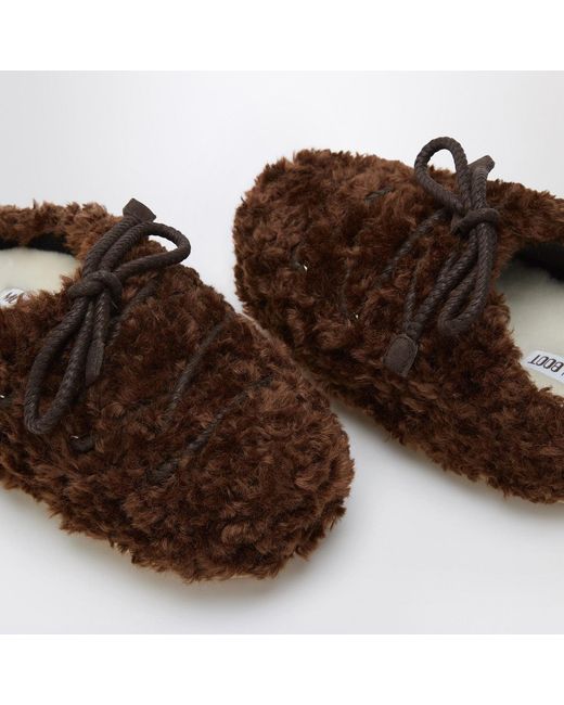 Moon Boot Brown Dark Curly Shearling Mules