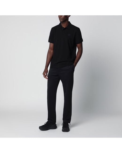 Moncler Black Cotton Piqué Polo Shirt With Logo Patch for men