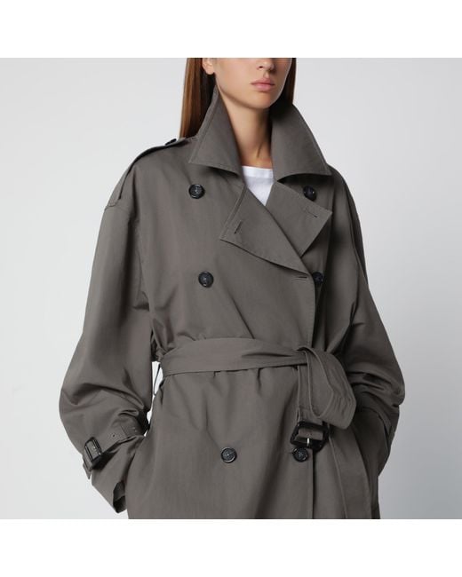 Totême Gray Taupe Double-Breasted Cotton-Blend Trench Coat