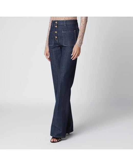 Valentino Blue Cotton Denim Pants With Logo Buttons, Medium