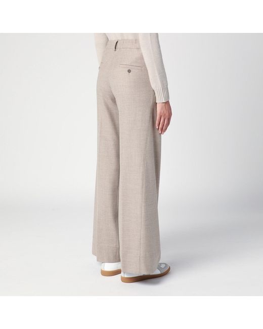 Quelledue Natural Wide Leg Virgin Wool Trousers