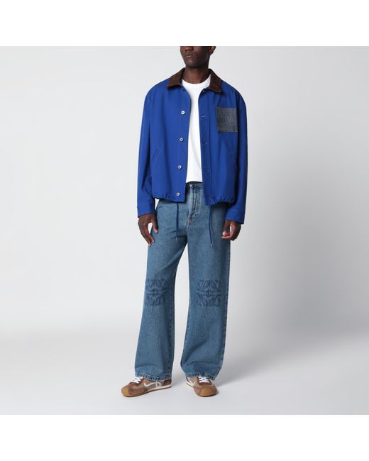 Loewe Blue Long-Sleeve Cotton And Leather Jacket for men