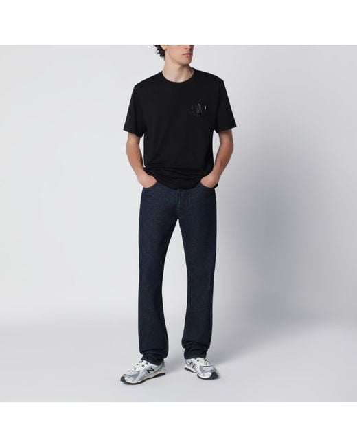 Moncler Black Cotton T-Shirt With Logo for men