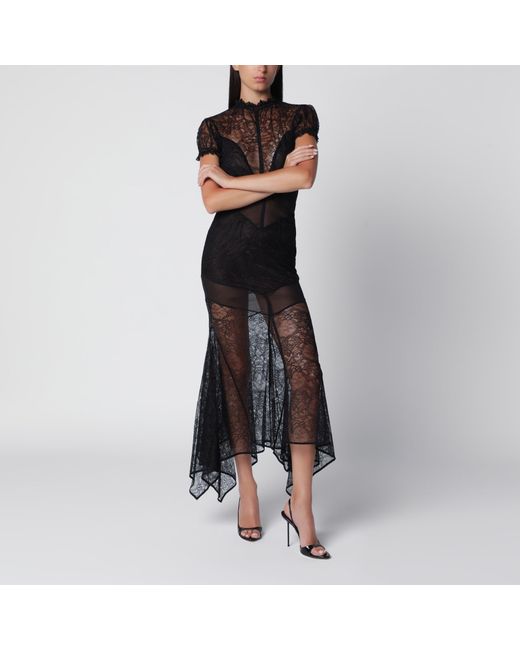 The Attico Black Semi-Sheer Lace Midi Dress