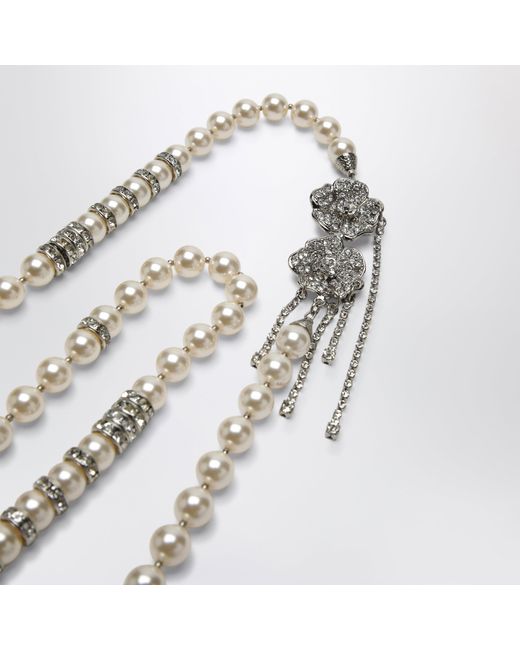 Alessandra Rich White Pearl Necklace With Crystal Flower Clasp