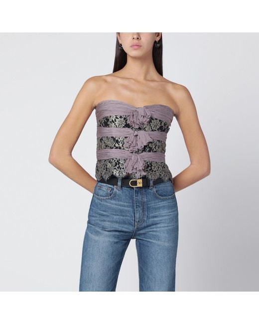 Valentino Blue Grey/mauve/gold Chiffon Silk Top