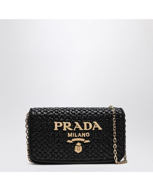 Borsa a tracolla nera in crochet con logo di Prada in Black